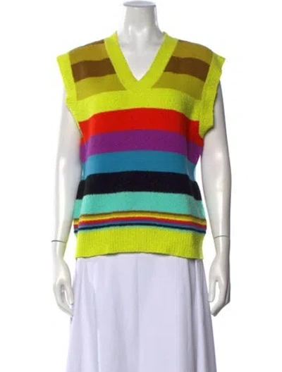 Pre-owned Christopher John Rogers Striped V-neck Top In Green