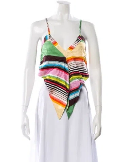 Pre-owned Christopher John Rogers Striped V-neck Top In White