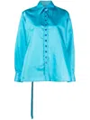 Christopher John Rogers Tie-back Satin Shirt In Blue