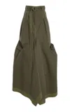 Christopher John Rogers Tucked Cotton-blend Trumpet Maxi Skirt In Brown