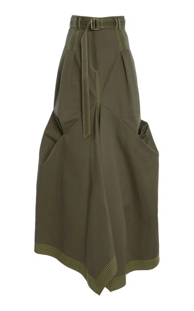 Christopher John Rogers Tucked Cotton-blend Trumpet Maxi Skirt In Brown