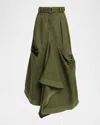 Christopher John Rogers Tucked Trumpet Maxi Skirt With Belt In Green