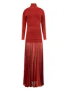 Christopher John Rogers Pleated Ribbed-knit Turtleneck Gown In Red
