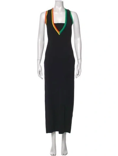 Pre-owned Christopher John Rogers V-neck Long Dress In Black