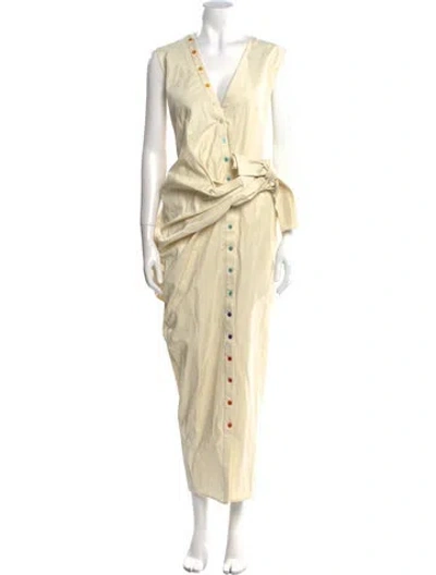 Pre-owned Christopher John Rogers V-neck Long Dress W/ Tags In Neutral