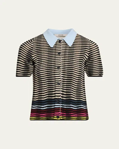 Christopher John Rogers Wave Knit Short-sleeve Polo Shirt In Multi