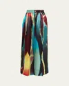 Christopher John Rogers Wheatpaste Elastic Waist Wide-leg Trousers In Azure Multi