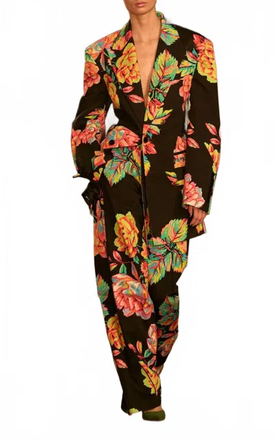 Christopher John Rogers Wide Leg Flat Front Trouser In Technifloral Black In Multi