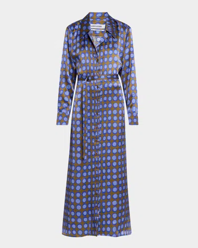 Christopher John Rogers Wiggle Dot Belted Maxi Shirtdress In Nepeta