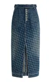 Christopher John Rogers Wiggle-dot Denim Midi Pencil Skirt In Blue