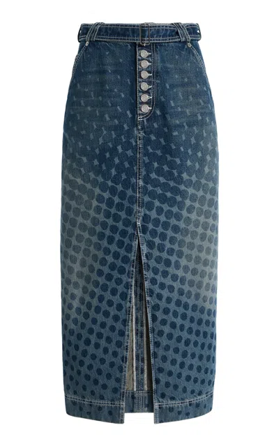 Christopher John Rogers Wiggle-dot Denim Midi Pencil Skirt In Blue