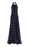 Christopher John Rogers Wiggle-dot Silk-chiffon Sarong Maxi Halter Dress In Print