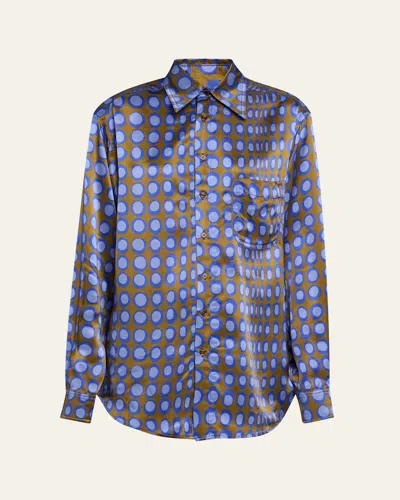Christopher John Rogers Wiggle Dot Slim Shirt In Blue