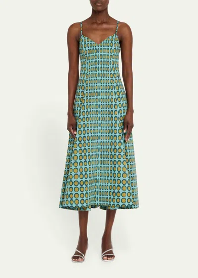 Christopher John Rogers Wiggle Dot V-neck Midi Dress In Agave In Multi