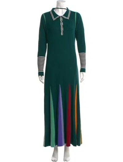 Pre-owned Christopher John Rogers Wool Long Dress In Green