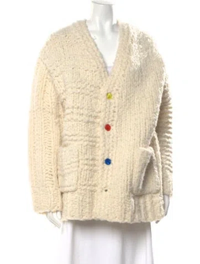 Pre-owned Christopher John Rogers Wool V-neck Sweater In Neutral