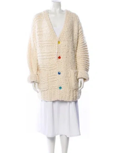 Pre-owned Christopher John Rogers Wool V-neck Sweater In Neutral