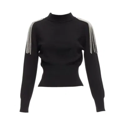 Pre-owned Christopher Kane 100% Merino Wool Black Silver Shoulder Chain Sweater Xs
