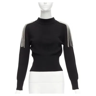 Pre-owned Christopher Kane 100% Merino Wool Black Silver Shoulder Chain Sweater Xs