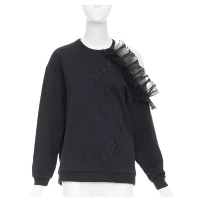 Pre-owned Christopher Kane Black Cotton Ruffle Frill Cut Out Shoulder Studded Sweatshirt S