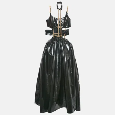 Christopher Kane Black Faux Leather Cut-out Strap Detail Maxi Dress