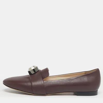 Christopher Kane Burgundy Leather Crystal Bow Embellished Loafers In Multi