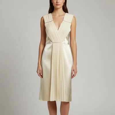 Pre-owned Christopher Kane Cream Satin And Chiffon Draped V-neck Dress M In White