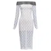 Christopher Kane Crystal Off Shoulder Lace Dress In Black