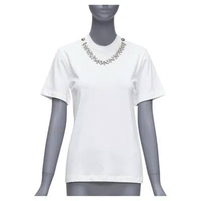 Pre-owned Christopher Kane Crystal Rhinestone Dome Stud Necklace White Cotton Tshirt Xs