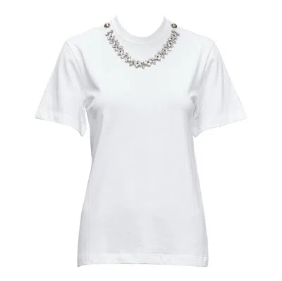 Pre-owned Christopher Kane Crystal Rhinestone Dome Stud Necklace White Cotton Tshirt Xs