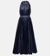 Christopher Kane Embellished Halterneck Lamé Midi Dress In Navy