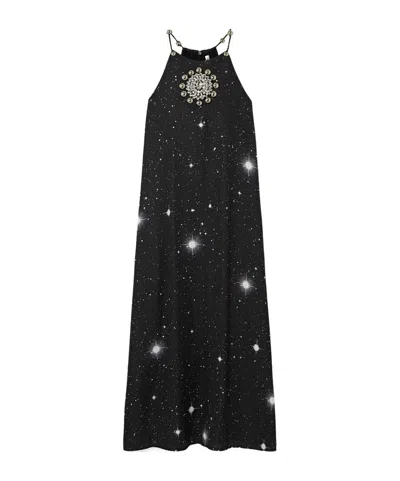 Christopher Kane Embellished Printed Crepe Midi Dress In Black