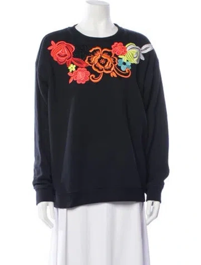Pre-owned Christopher Kane Floral Print Crew Neck Sweatshirt In Black