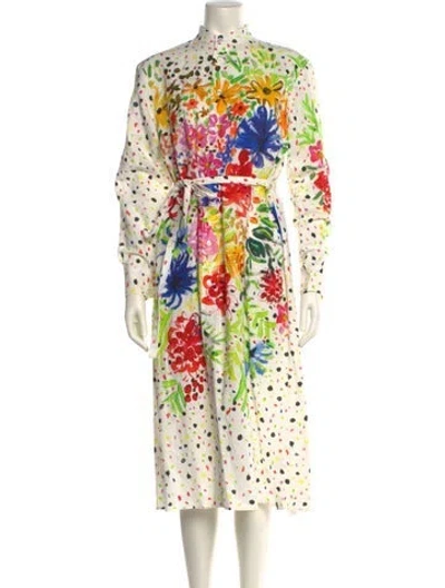 Pre-owned Christopher Kane Floral Print Midi Length Dress In White