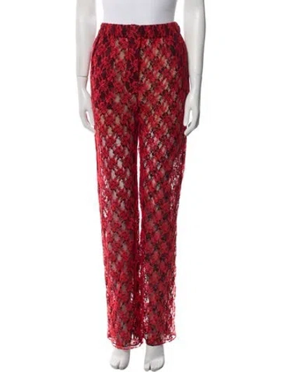 Pre-owned Christopher Kane Floral Print Straight Leg Pants W/ Tags In Red