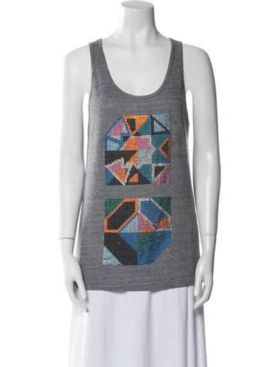 Pre-owned Christopher Kane Graphic Print Scoop Neck Top In Gray