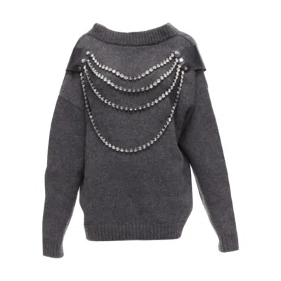 Pre-owned Christopher Kane Grey Wool Rhinestone Chain Harness Oversized Sweater Dress Xs In Gray