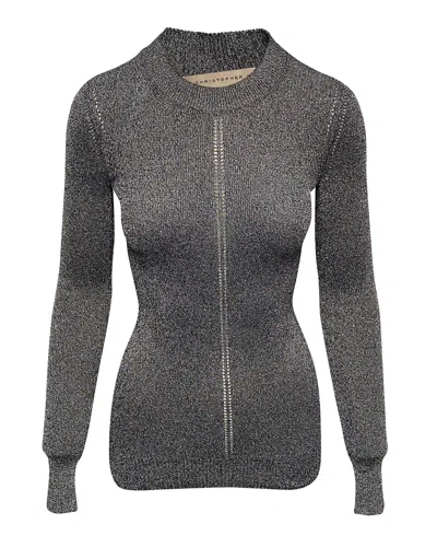 Christopher Kane Metallic Knitted Top In Silver Viscose In Gray