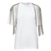 Christopher Kane Military Silver Chain Embellished Shoulder Tshirt In White
