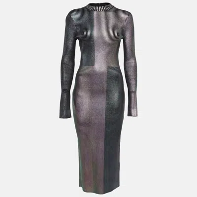 Christopher Kane Multicolor Foil Print Rib Knit Bodycon Dress In Gray