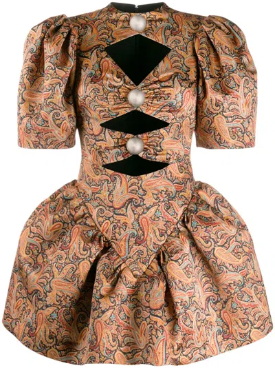 Christopher Kane Paisley Puffball Mini Dress In Orange
