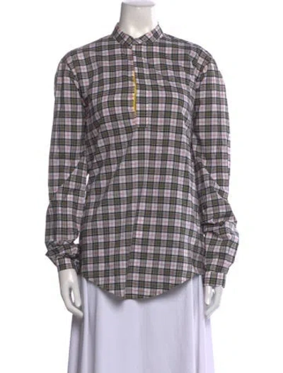 Pre-owned Christopher Kane Plaid Print Long Sleeve Button-up Top In White