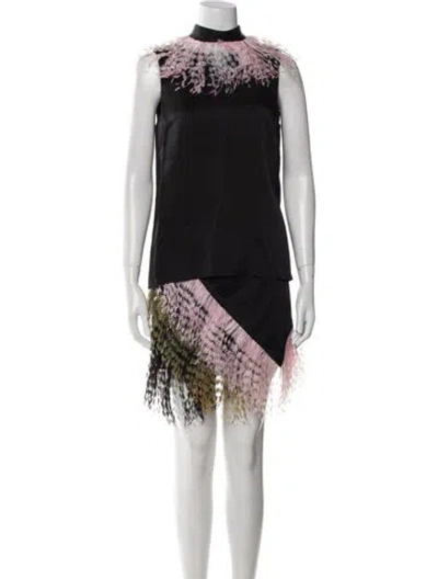 Pre-owned Christopher Kane Printed Feather Trim Skirt Set In Black