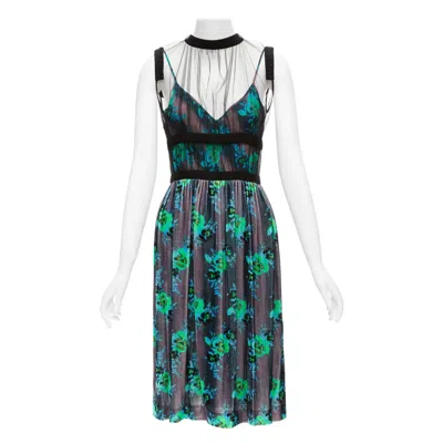 Pre-owned Christopher Kane Runway Green Purple Silk Blend Floral Print Overlay Dress It40