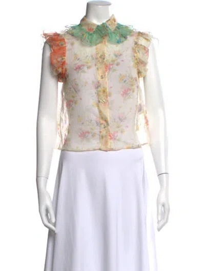 Pre-owned Christopher Kane Silk Floral Print Top In Neutral