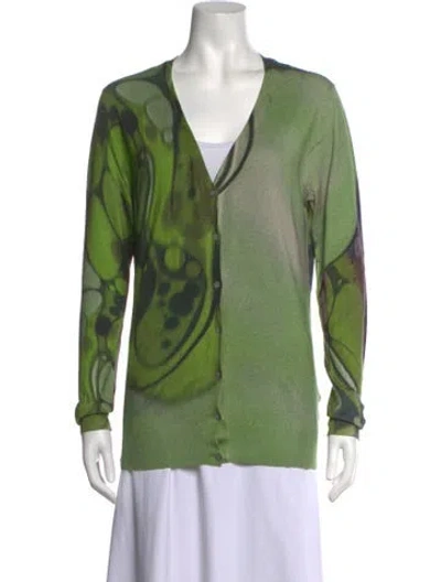 Pre-owned Christopher Kane Silk Graphic Print Sweater In Green