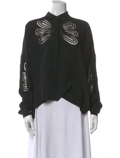 Pre-owned Christopher Kane Silk Graphic Print Top In Black