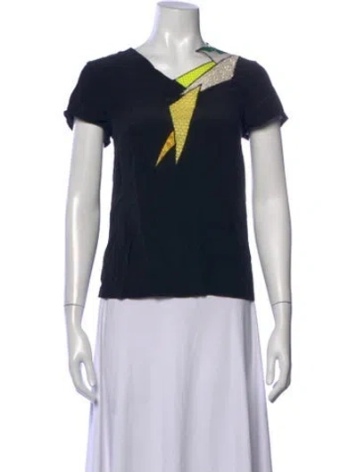 Pre-owned Christopher Kane Silk Graphic Print T-shirt In Black