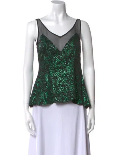 Pre-owned Christopher Kane Silk Printed Top In Green