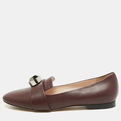 Pre-owned Christopher Kane Size 39 Burgundy Leather Crystal Embellished Slip On Loafers